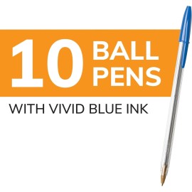 BIC Cristal Xtra Smooth Ballpoint Pen, Medium Point (1.0mm), Blue, 10-Count