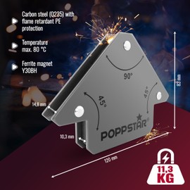 Poppstar Welding Magnets Small (Set of 2 Pcs) with 11.3 kg (25 lb) Magnetic Holding Force/Heavy-Duty Magnetic Welding Clamps 45° / 90° / 135°, Grey