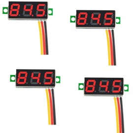 Greluma 4pcs 0.28" Mini Digital DC Voltmeter Three Core 0V-100V Mini DC Voltmeter Voltage Tester - Red Color Display