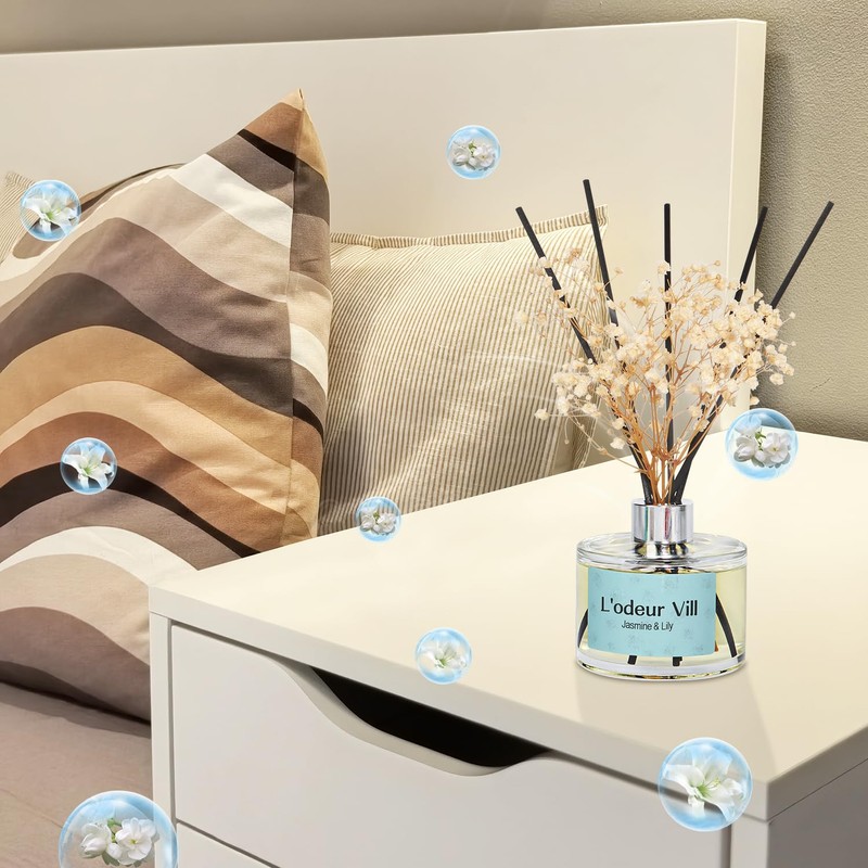 L'odeur Vill Reed Diffuser Set, 6.7 oz(200ml) Jasmine & Lily