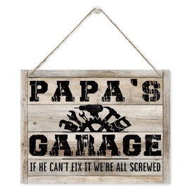Papa's Garage Sign Gift for Papa, Rustic Wooden Hanging Plaque Sign, Funny Papa Gift for Father's Day, Rustic Hanging Decor, Home Garage Decor, If He Can't Fix It We're All Screwed Sign