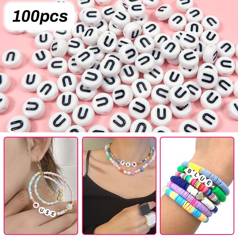TOAOB 100pcs Vowel Letter Beads 4x7mm White Acrylic Alphabet Beads