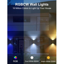 APPECK Outdoor Wall Lights, 16W RGBCW LED Up Down Outdoor Wall Lights, Smart Exterior Lighting Fixture, APP Control, Timer Schedule, IP65 Waterproof Sconce Lights for Porch, Garage, Door
