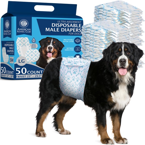 American Kennel Club Male Dog Wrap, Disposable Diapers with Wetness