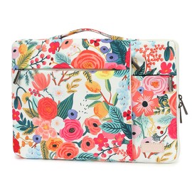 SANFAN 360° Protective Laptop Sleeve Case Bag with Muti-Pockets,Handle and Luggage Strap (Watercolor Flowers, 14 inch-14.4 inch)