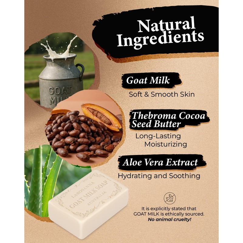 larosanna Australian Goat Milk Soap,Helps Moisturize,Smooth & Cleanse Skin,Triple-milled Bar