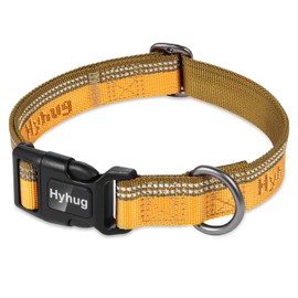 Hyhug Design Double-color nylon Jacquard Webbing, Heavy-duty Classic Basic Collar, Quick Release Buckle, Specially Designed for Gentle Breeds Dogs. (Medium, Golden Yellow)