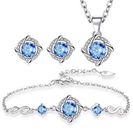 Ladies Hypoallergenic Silver Plated Jewellery - AAA Cubic Zirconia Crystals - Matching Trio, Adjustable Necklace, Bracelet and Stud Earrings, 45cm Chain - Plus Gift Box.
