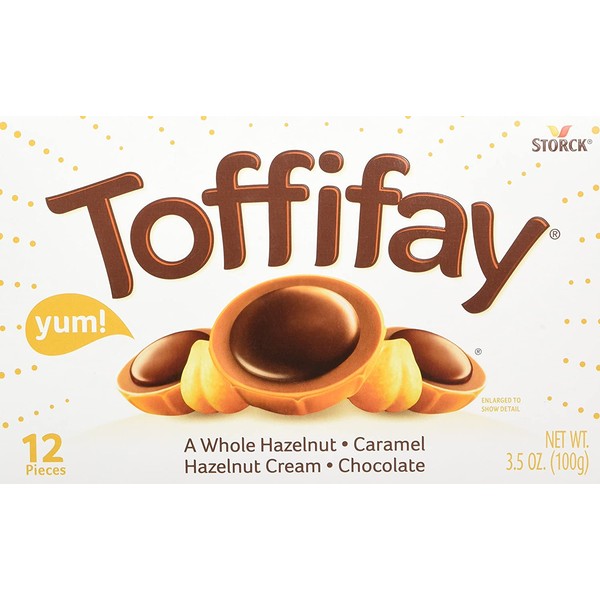 TOFFIFAY Hazelnut Candies, 12 Piece Box (3.5 Ounce), Caramel Candy, Hazelnut Candy, Chocolate Candy, Sweets for Home, Road Trips or Parties, Great Holiday Gift Idea or Birthday Gift Idea