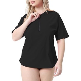 Halcurt UV Shirt Women's Plus Size Rash Guard UPF 50+ Sun Protection Swimming Shirt Swimming Shirt Quick Drying Swimwear 1X-4X, Black (black 2)