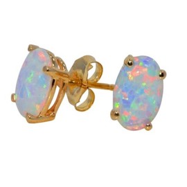 14Kt Yellow Gold Simulated Opal Oval Stud Earrings