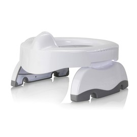 Kalencom Potette Plus Premium 2 in 1 Travel Potty and Toilet Seat Trainer Ring with Built in Pee Guard and Easy-Grip Handles (White/Gray)