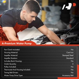 A-Premium Engine Water Pump Compatible with Ford F-100, F-150, F-250, F-350, Mustang, Maverick, E-100 Econoline, E-150 Econoline, E-250 Econoline, Galaxie, LTD, Ranchero, Thunderbird, Torino, P-350