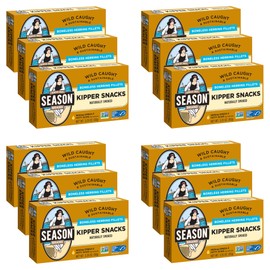 Season Kipper Snacks | Boneless Herring Fillets, Gluten Free, Keto, Omega-3 Fatty Acids, Paleo, Naturally Smoked, Sugar Free, Salt Added | Wild Caught & Sustainable Fresh Fish | 3.25 oz (Pack of 12)