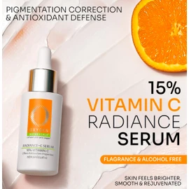 Oxygen Botanicals Radiance C Serum 15%, antioxidant formula to rejuvenate and protect the skin, minimizes dark spots, pigmentation and blemishes, alcohol-free-120g