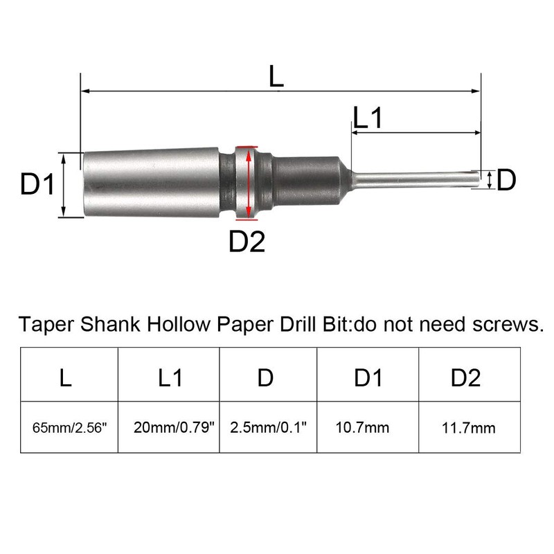 sourcing map 2.5mm Paper Punch Drill, Taper Shank Hollow Bit