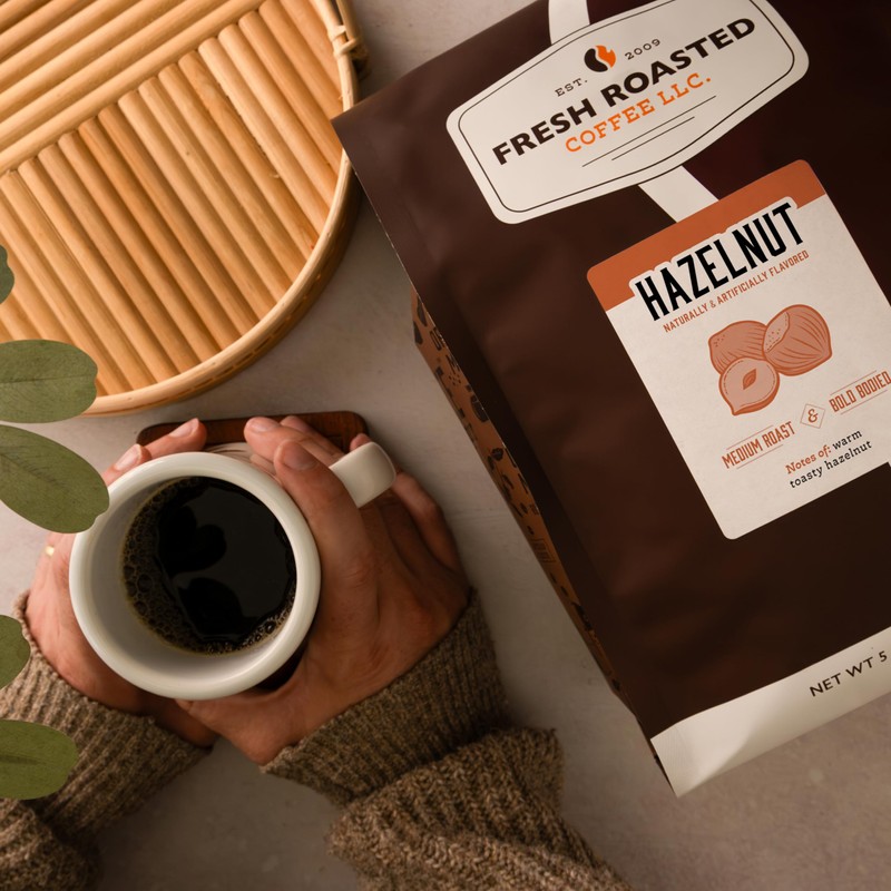 Fresh Roasted Coffee, Hazelnut Flavored Coffee, 5 lb (80 oz),