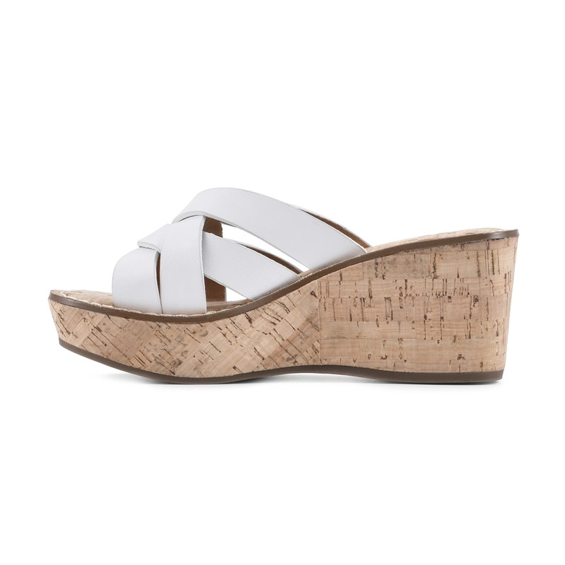 WHITE MOUNTAIN Shoes Samwell Women's Wedge Sandal, White/Burn/Smooth, 7.5 M
