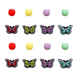 16pcs Silicone Knitting Needle Stoppers, Tulip Flower and Colorful Butterfly Knitting Needle Cap Plugs, Needle Point Protectors for Knitting Sewing Supplies Accessories DIY Art Project