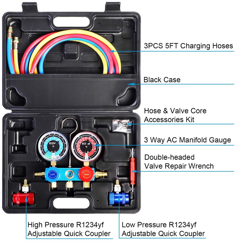 YSTOOL 3 Way AC Manifold Diagnostic Gauge Air Conditioner R1234yf