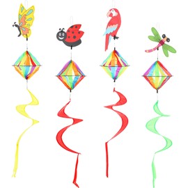 Moukeren 4 Pack Spring Windsock Wind Spinners Outdoor Garden Hanging Decor Heavy Duty Butterfly Beetle Parrot Dragonfly Whirligig Wind Sock for Yard Patio Lawn Decoration