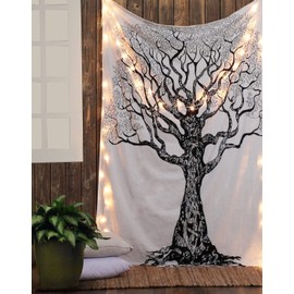 World Wide Kart Indian Native Purity Tree of Life, tapiz hippie, bohemio, decoración de dormitorio en casa, tapices artísticos, tapiz de fondo para colgar en la pared, color blanco, colcha individual, esterilla de yoga, sábana de playa para picnic