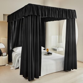 AIKASY Black Thickened Bed Canopy Curtains - Elegant Bedroom Decor for Adults and Girls - Strong Lightproof and Windproof Design(Full, Black)