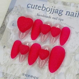 Hot Pink Sugar Handmade Nail Tips - Oval M / 핫핑크 슈거 수제네일팁 - 오벌M