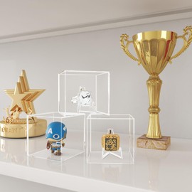 Championship Ring Display Case 2 Pack, Acrylic Clear Baseball Ring Display Case, Square Championship Ring Box for Football Softball Championship Rings with Stand, Small Ring Case Display 2.5 Inch