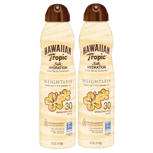 Hawaiian Tropic Sunscreen Silk Hydration Weightless Broad Spectrum Sunscreen Spray, SPF 30, 6 Ounce - Twin Pack