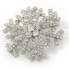 Clear Crystal 'Snowflake' Brooch In Silver Plating - 4cm Diameter