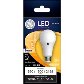 GE 3-Way LED Light Bulb, A19 Standard Bulb, 5/10/19 Watt (50/100/150 Watt Equivalent) Soft White, Medium Base (1 Pack)
