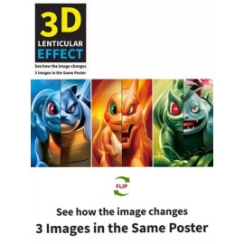 Unbranded Pokémon 3D Poster 3D Lenticular Flip Effect,3Images In One, water resistant