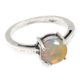 JEWELSTREZORO Opal Edelstein 925 Sterling Silber Band Ring Herren & Damen Geschenkartikel Handgefertigter Schmuck TSR364BE_15 (61 (19.4))