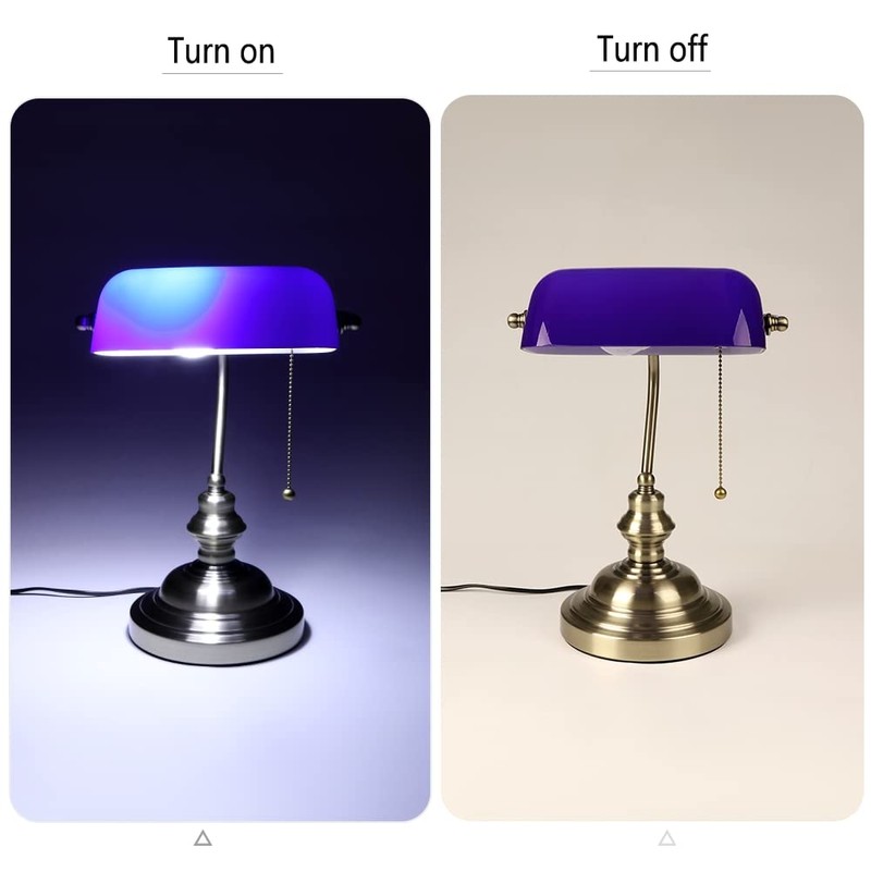 FIRVRE Blue Glass Bankers Desk Lamp Bright Executive Table Lamp