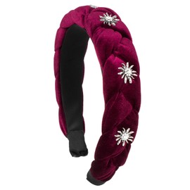 BOOMTOP Costume Headband Velvet Hair Accessories Dirndl Edelweiss Headband Braided Wide Hair Band Vintage Padded Headband Fashion Headpiece for Women and Girls Dark Red