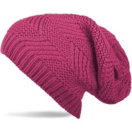 styleBREAKER Classic Warm Unisex Long Beanie Knit hat with Structured Pattern 04024017, Colour:Raspberrys