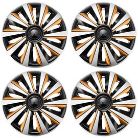 AuMoHall Silver with Gold Hubcap Wheel Cover Replacement Kit 14" Hub Caps Wheel Rim Cover Car Exterior Accessories Pack of 4, 14 Inches
