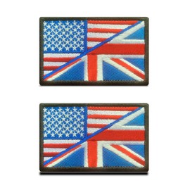 2 Packs British Union Jack UK/USA American United States Flag Patch Embroidered Hook and Loop National Applique Emblem, Tactical U.S.- U.K Friendship Flag Patch for Uniform Clothes Bags Cap Team