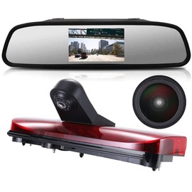18mm HD Car Third Roof Top Mount Brake Light Rear View Camera Parking Safety Assistant, for Ford Transit Connect 2014-2017 Stop lamp Transporter Business MPV SUV Bus (with 4.3-inch Rearview Mirror)
