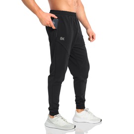 BROKIG Mens Vertzip Gym Joggers Pants, Carrot Fit Athletic Pants Casual Tapered Workout Sweatpants with Zipper Pockets(Large,Black)
