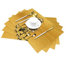 Sunflower Placemats Set of 4, Heat Resistant Washable Linen Table Mats for Dining Table, Gold Place Mats for Kitchen Home Farmhouse Decor 12x18 Inch