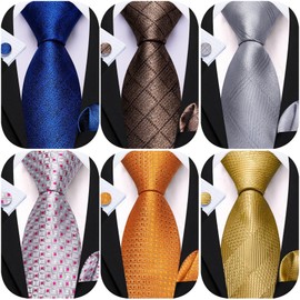 Barry.Wang Men Tie Classic Silk Gift Necktie With Tie Clip Jacquard Woven Neck Ties 6PCS Formal Wedding
