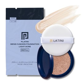 PLATINI Men's Cushion Foundation Refill [Color: 02_Light Ochre] Blue Beard, Stains and Pores Without Balking! Instant Makeup That Won't Crumble Even Even Beginners! Skin Care, UV Care, SPF30/PA++,