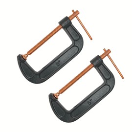 ATE Pro. USA - 5" Heavy Duty Steel C-Clamp | Set of 2 - Clamps for Brake, parts assembly, fastening, welding, woodwork, metal work, auto - T rotary handle - DIY Projects