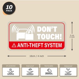 YIKIADA Anti-Theft System Car Sticker 4 × 2 Inches Don't Touch Self Adhesive Vinyl Vehicle Windows Safety Warning Decals GPS Tracking System Equipped Waterproof Door Cling 10 Pack