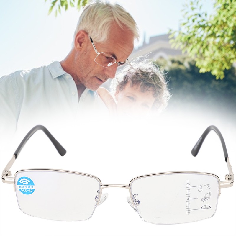 Metal Multifocal Fatigue Relief Reading Glasses Anti Blue Rays Presbyopic