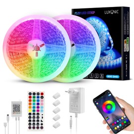 Bluetooth Waterproof LED Strip 10 m (2 x 5 m), 60 LED/M, 600 LEDs Super Bright IP65 5050 Outdoor RGB Rope Light with App & 44 Buttons Remote Control, Music Sync Colour Changing for