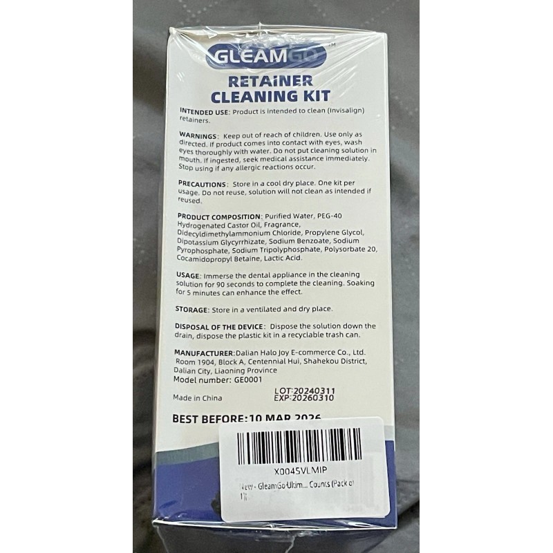 GLEAMCO (3) GLEAMGO RETAINER CLEANING KIT - 30ml x 10