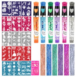 HOWAF 6 Colours Tattoo Pens for Skin, Glitter Tattoos for kids Temporary Tattoo Pens Kids Face Paint Body Markers and 110 Tattoo Stencils for Boys Teenage Girls Gifts Birthday Christmas Party